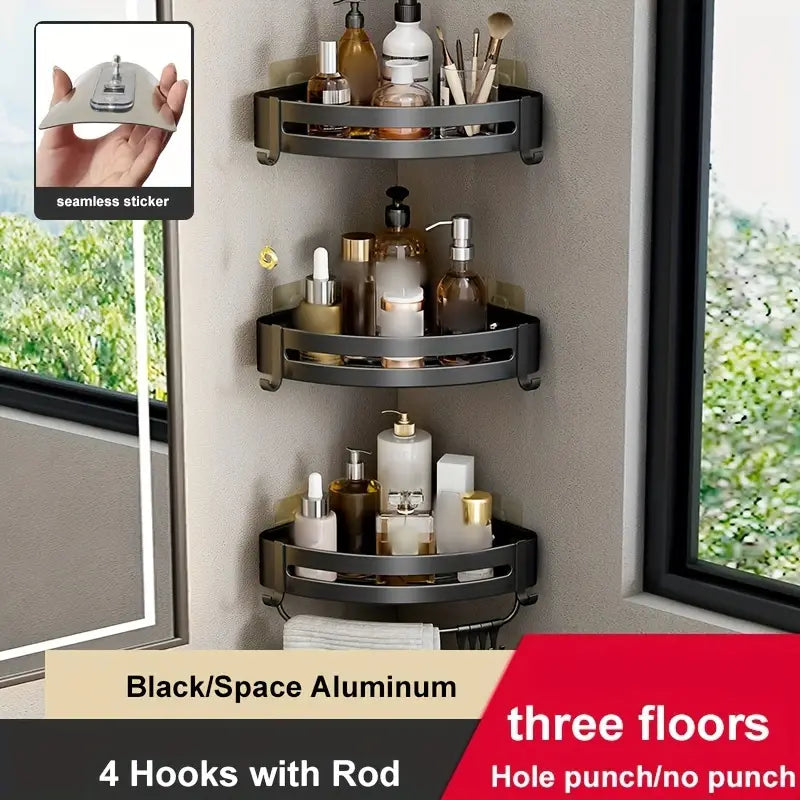 Aluminum Non-Drill Wall-Mounted Corner Shelf - Bathroom Storage Rack