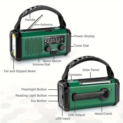 10000mAh Solar-Powered Emergency Radio with Flashlight