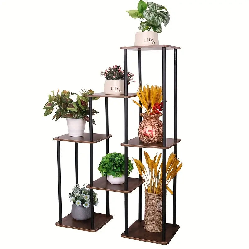 7-Story Indoor Floor Standing Flower Rack - Black Frame Coffee Board