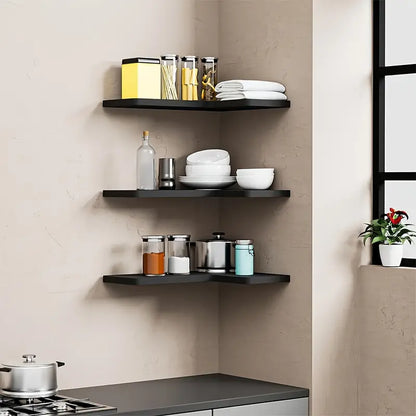 Contemporary Black Corner Floating Shelves - Set of 3