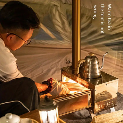 Stainless Steel Firewood Stove with Chimney - Outdoor Portable Camping Heater