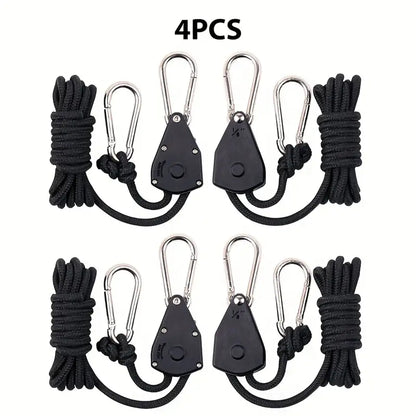 Adjustable Camping Wind Rope Pulley Tie Down Kit with Carabiners - Set of 4