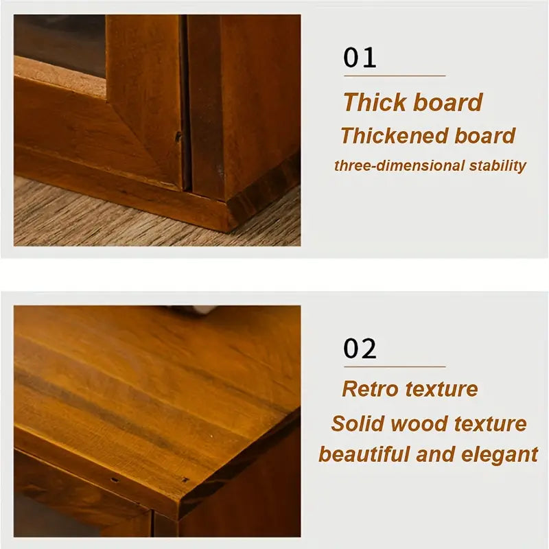 Vintage Wooden Desk Organizer with Glass Drawer - Double Drawer Size