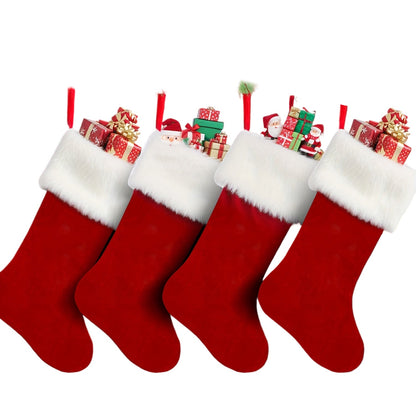 Classic Christmas Stockings Polyester Velvet Tube Socks (4pc)