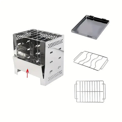 Portable Stainless Steel Wood Stove: Multi-functional Square Cookware(1pc)