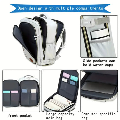 Travel Backpack with Airline-Approved Laptop Compartment and Shoes Compartment - Silver Gray and Chest Bag