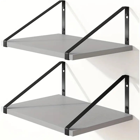 Rustic Wooden Wall Mounted Floating Shelf Set (2pcs)