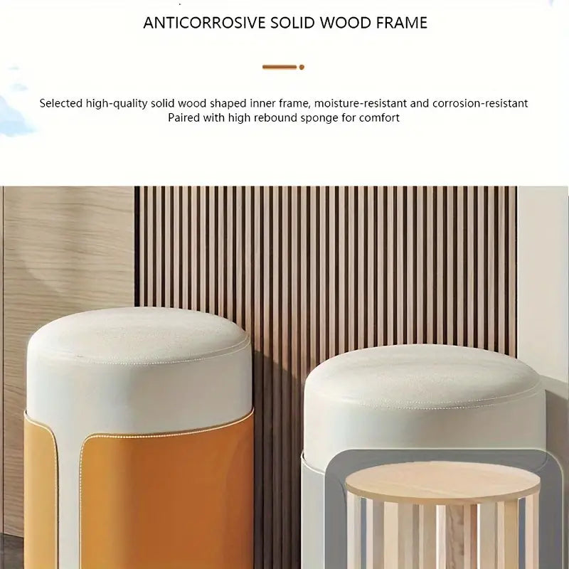 Solid Wood Frame Microfiber Leather Circular Dressing Stool in Orange Color
