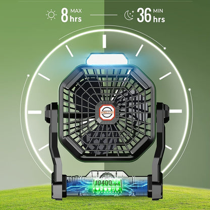 Rechargeable Camping Fan with LED & Hook
