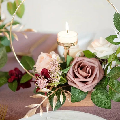 Dusty Rose Artificial Roses Flowers (25pcs) - Real Touch PE Foam, Flexible Wire Stems