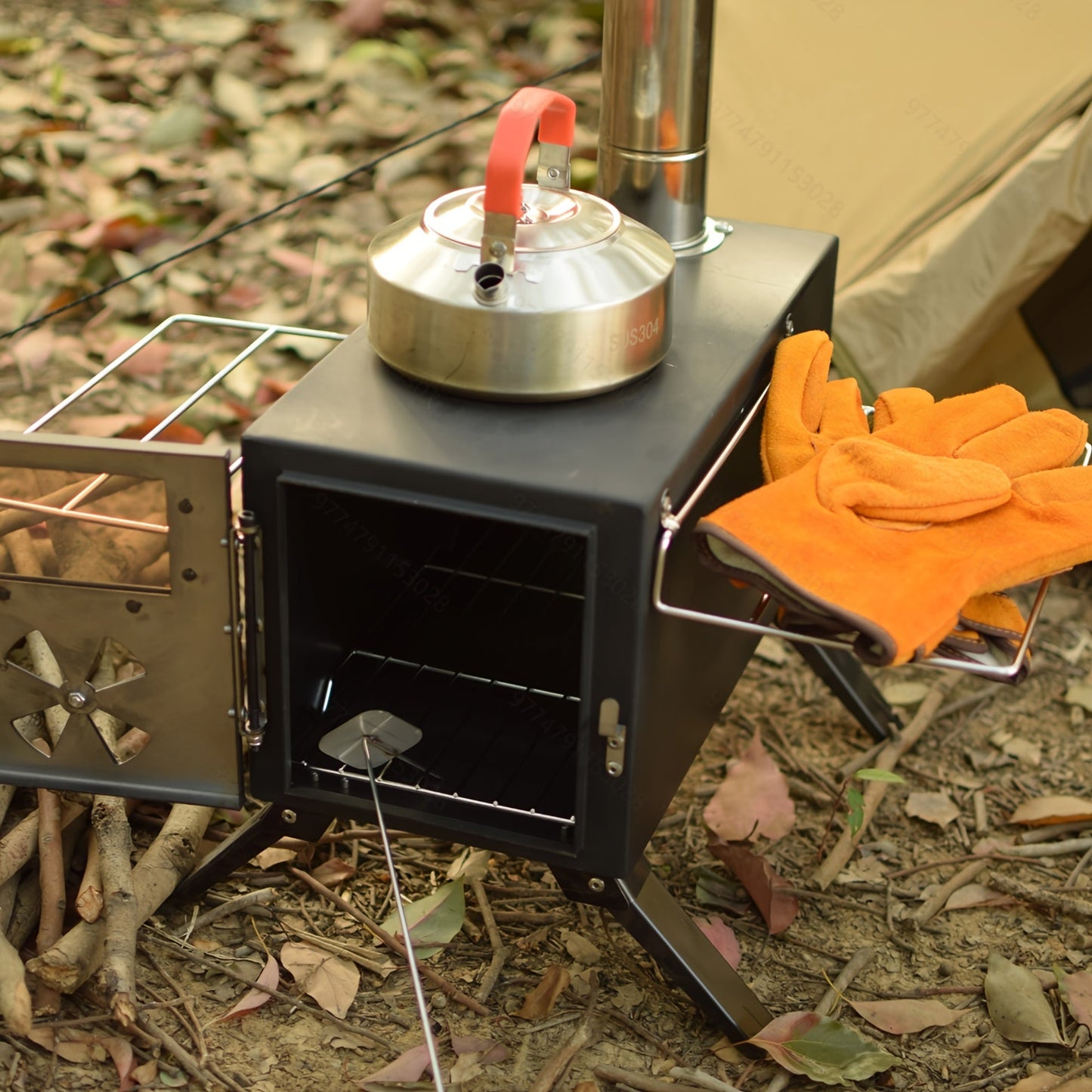 Iron Portable Camping Wood Stove with Chimney