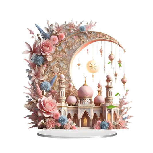 2D Ramadan Crescent Moon & Mosque Acrylic Decor