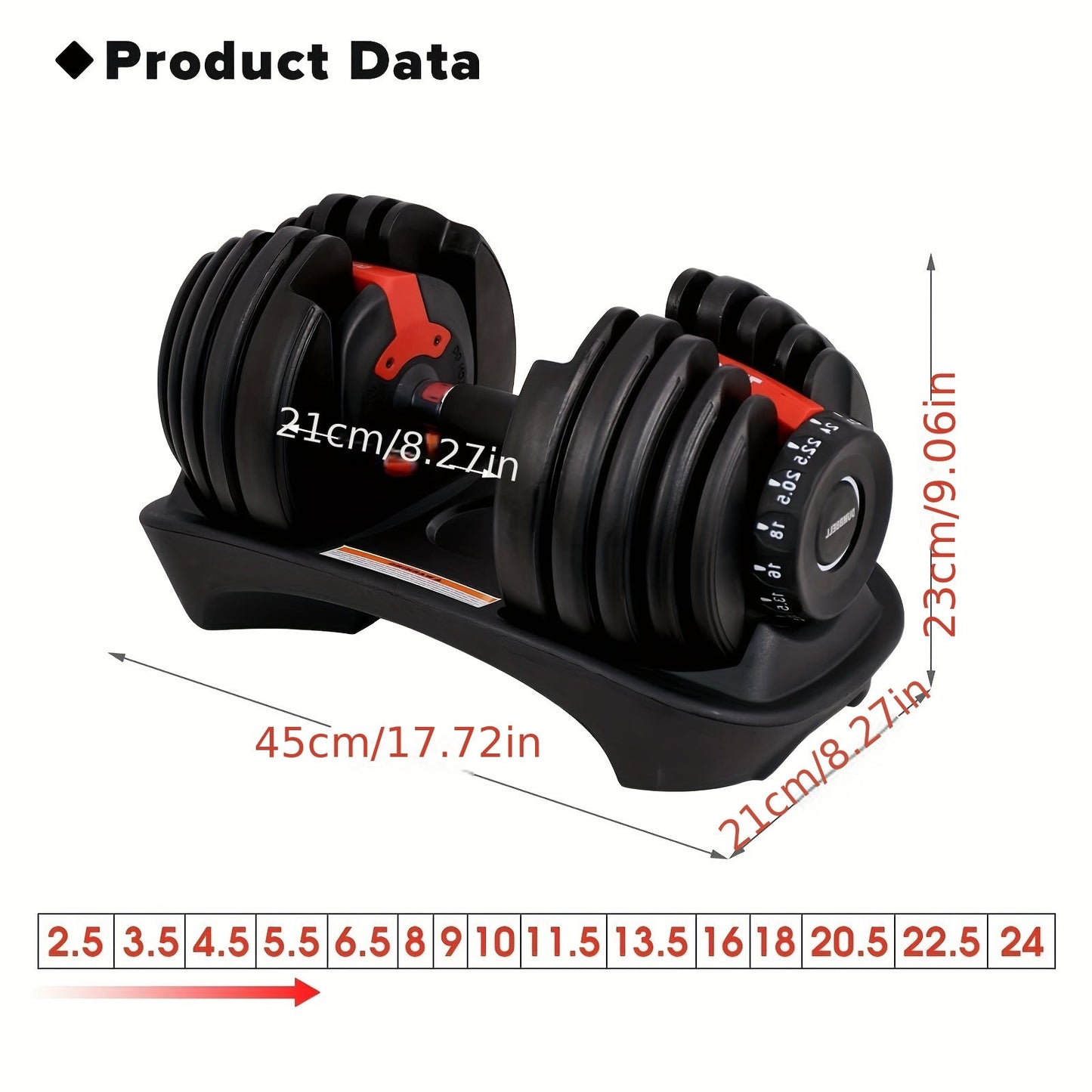 Adjustable Dumbbell 24KG with Anti-Slip Metal Handle(Black)