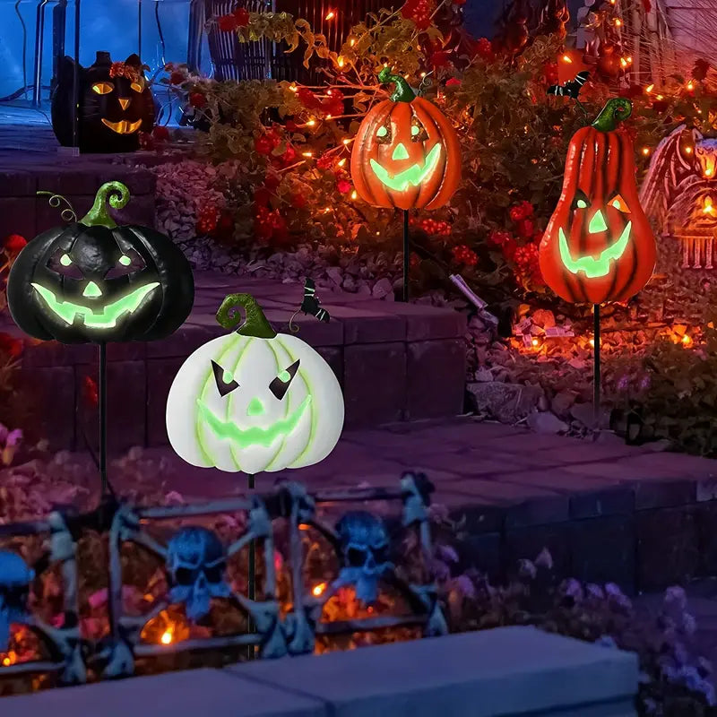 Spooktacular Glow: Set of 4 Halloween Fluorescent Pumpkin Yard Signs