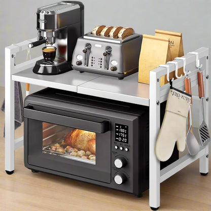 Microwave Expandable Shelf Rack with 6 Hooks