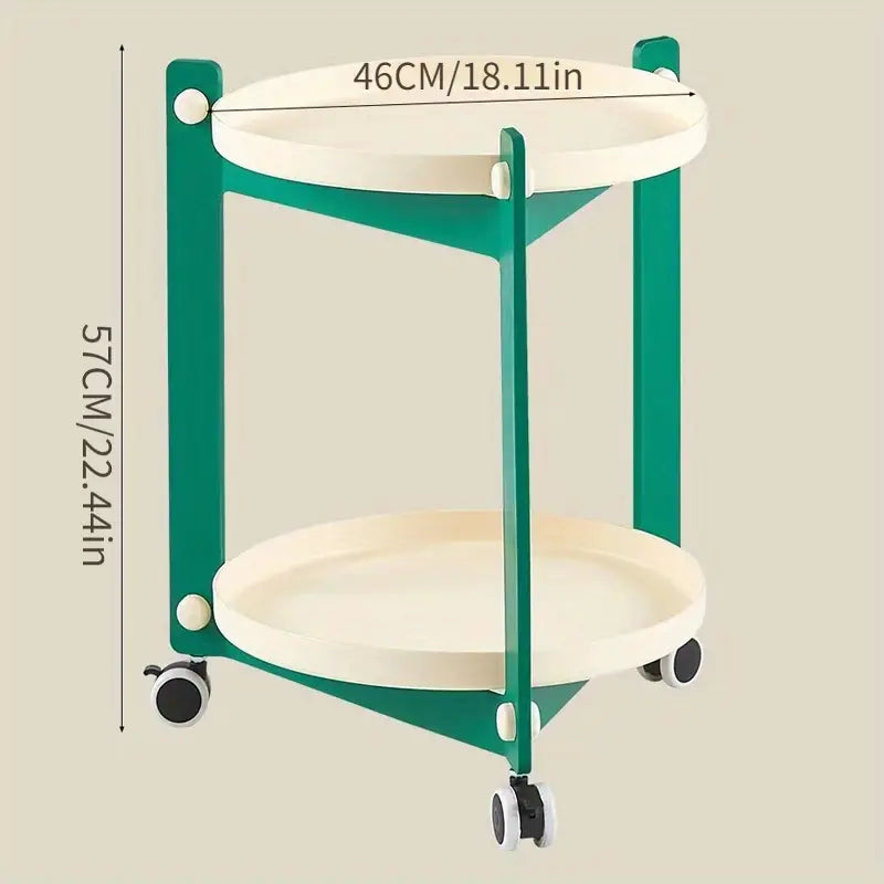 Portable End Table Cart & Home Storage Rack - Green and White