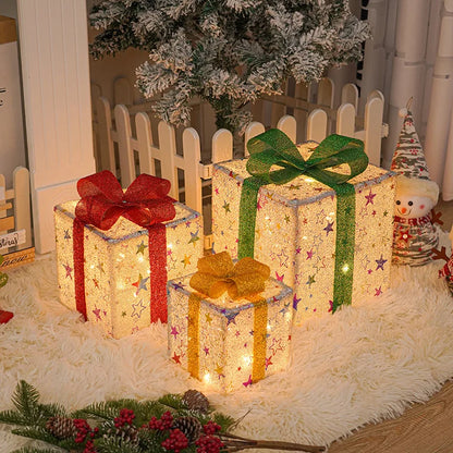 3PCS Christmas Gift Boxes with Luminous Bows