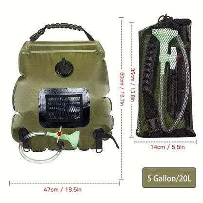 5 Gallon Solar Heated Camping Shower Bag - Portable Bath Bag