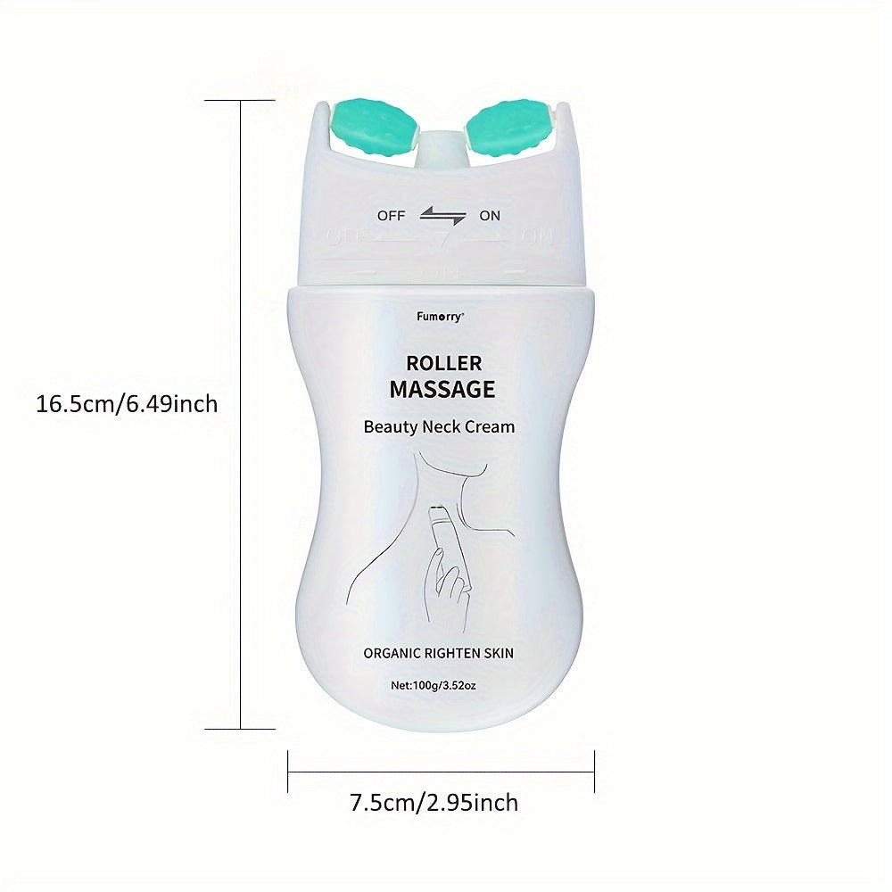 Firming Neck Massage Cream with Roller for Women - White