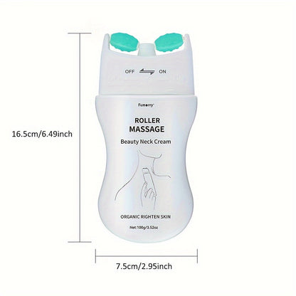 Firming Neck Massage Cream with Roller for Women - White