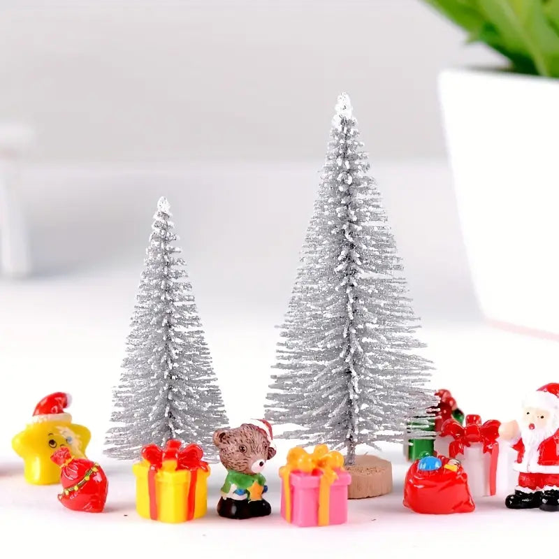 Set of 8 Pine Needle Christmas Tree Micro Bonsai Decorations