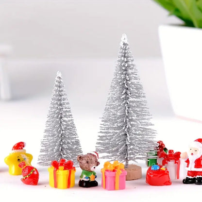 Set of 8 Pine Needle Christmas Tree Micro Bonsai Decorations
