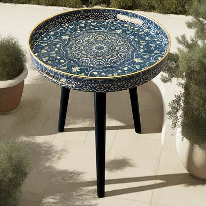 Outdoor Round Tray Table with Wooden Legs