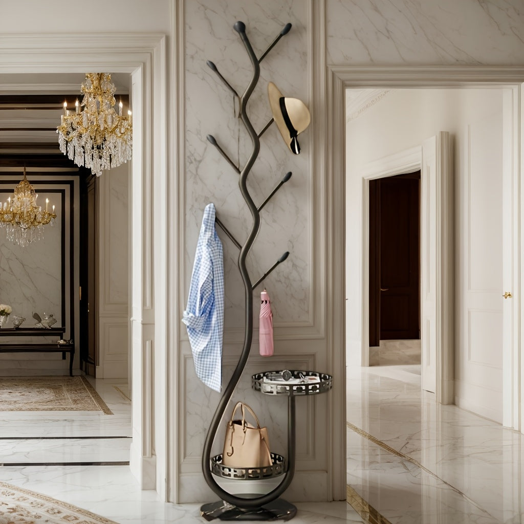 Freestanding Metal Coat Rack with Branch Hooks