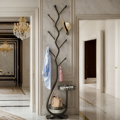 Freestanding Metal Coat Rack with Branch Hooks