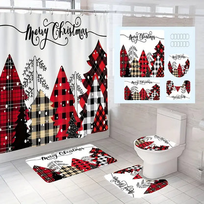 Jolly Tree-Themed Bathroom Ensemble: 4-Piece Festive Christmas Delight