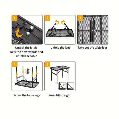 Portable Adjustable Height Folding Table with Handle