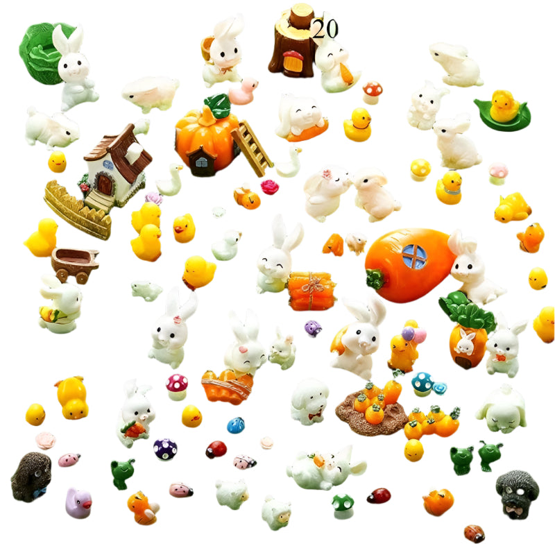 Mini Easter Bunnies, Ducks, and Carrot Ornaments (20pcs)