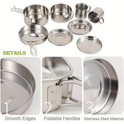 Camping Cookware Stainless Steel Set Outdoor (8pcs)