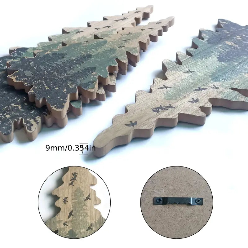 Rustic Charm: Set of Three Wooden Christmas Tree Wall Ornaments