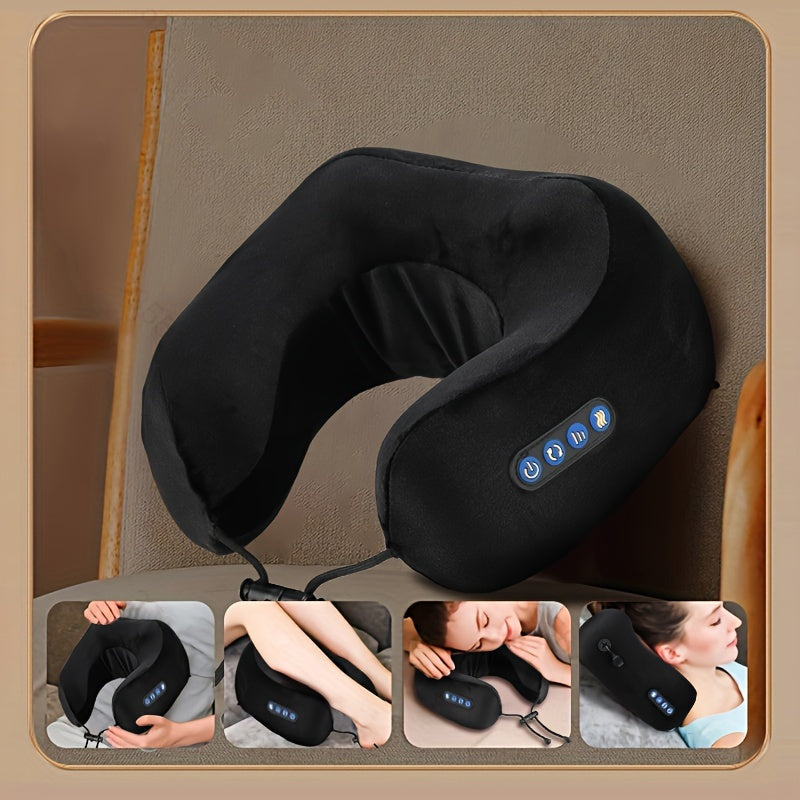 U-Shaped Heated Neck Massager Pillow - USB Rechargeable(Black)