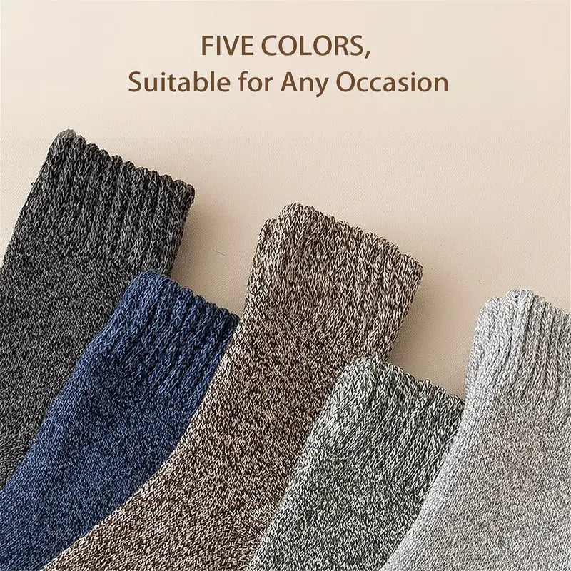 5 Pairs of Thick Solid Crew Socks for Men - Winter Essentials