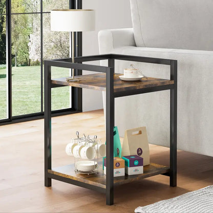 Rustic Square Wooden Coffee Table with Storage Shelf - Tiger Skin Color