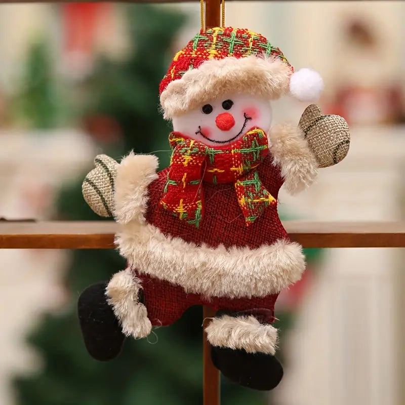 4PCS Christmas Tree Accessories: Dancing Old Man, Snowman, Deer, Bear Cloth Puppets