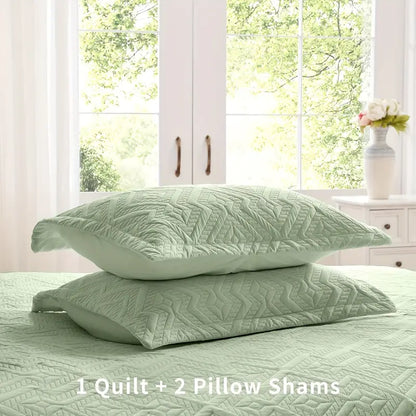Grass Green Microfiber 3-Piece 150GSM Bedspread Set - Queen Size