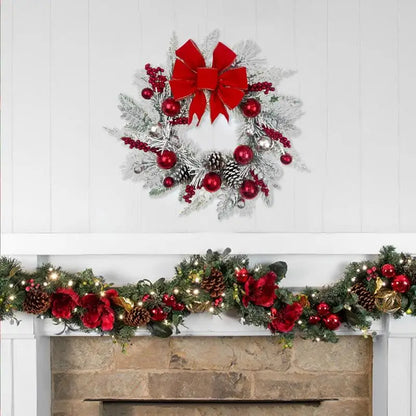 Christmas Wreath with Bow and Plush Flowers