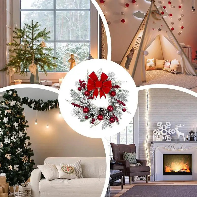 Christmas Wreath with Bow and Plush Flowers