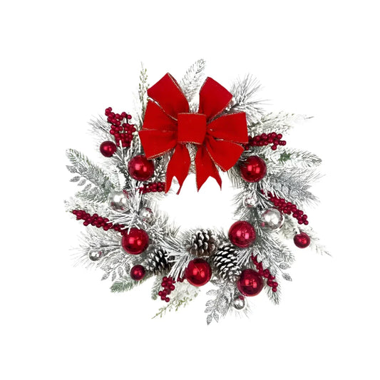 Christmas Wreath with Bow and Plush Flowers