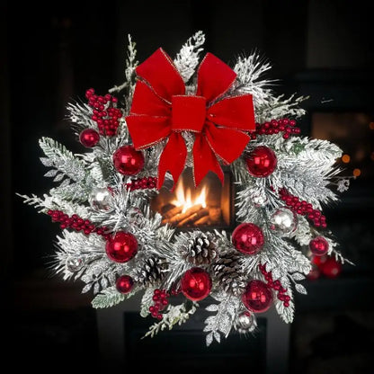 Christmas Wreath with Bow and Plush Flowers