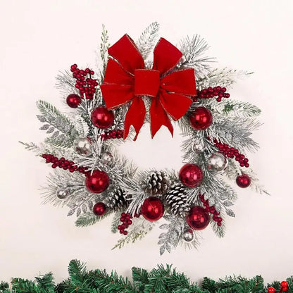 Christmas Wreath with Bow and Plush Flowers