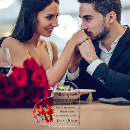 Charming Acrylic Heart-Shaped Red Bird Ornament