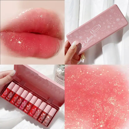 10 pcs Shimmer Mini Lip Gloss Kit - Hydrating Liquid Lipsticks Long Lasting