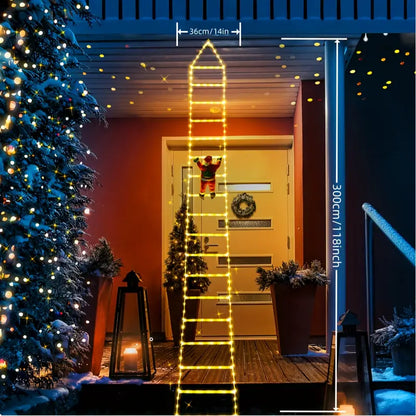Santa's Festive Climb: Illuminated Christmas Ladder Light
