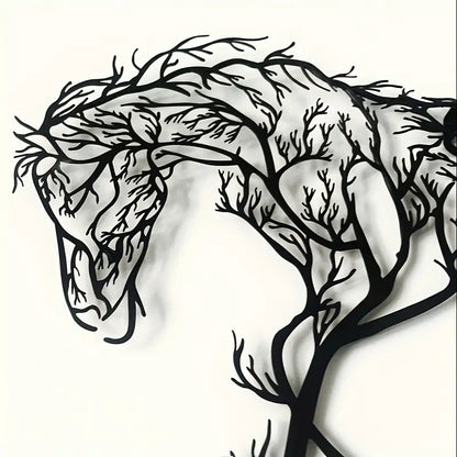 Iron Horse Branch Wall Decoration - Elegant Metal Animal Silhouette Craft
