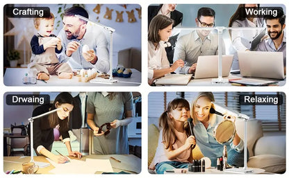 Adjustable Folding Desk Lamp for Home Office - Modern Double-Arm LED Banker Lamp, White