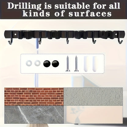 4-Shelf Broom and Mop Rack with 5 Hooks